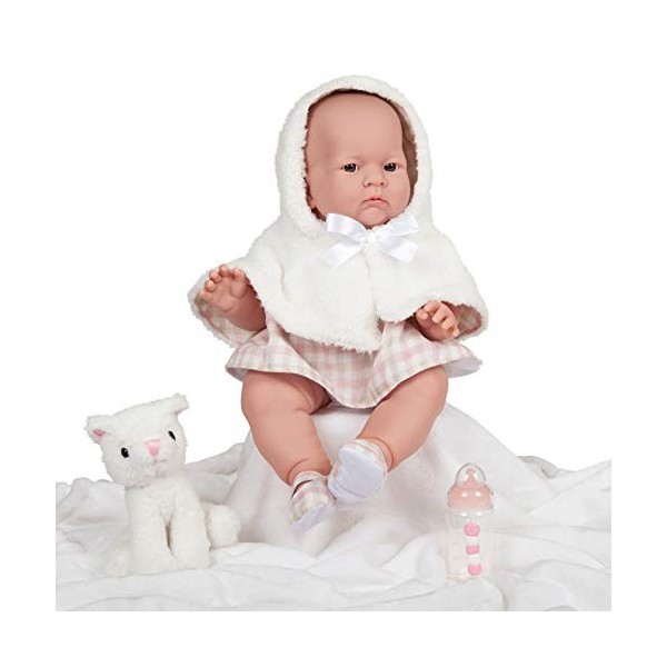 JC TOYS, Poupée Lily avec Corps en Caoutchouc Robe Rose/Blanc avec Capuche Animaux et Accessoires Fille