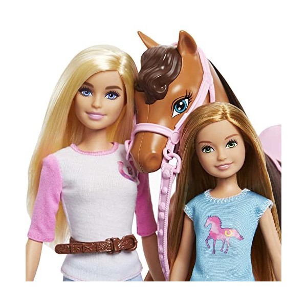 Barbie - et Stacie Sœurs à Cheval Jeu avec Cheval et Selle de 2, avec équitation, Jouet et Cadeau pour Enfants 3+ Ans, GXD65