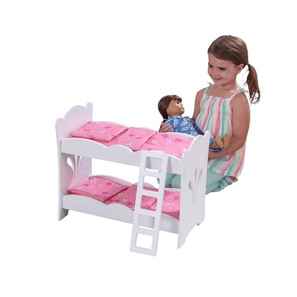 KidKraft Lil Doll Lit Poupon en Bois, Lit Superposé Poupée en Bois, Berceau de Poupée Bébé, Accessoire Poupon, Jouet Enfant 