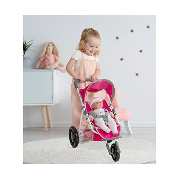 Chicco Junior Active Poussette à 3 roues | Poussette pour poupée en rose et gris | Poussette pour bébé | Poupée pliable pour 
