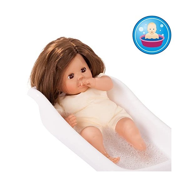 Götz 2116066 Cosy Aquini Stripe Vibes Bathing Doll - Poupée avec des Cheveux Bruns, des Yeux Marron dormants en Set de 7 pièc