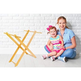 small foot 7252 Séchoir bois pour vêtements de poupée, avec six fils à linge, repliable, à partir de 3 ans accessoires, 20208