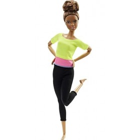 Barbie Made to Move Poupee Articulee Fitness Ultra Flexible Brune avec Haut Jaune et 22 points dArticulations, Jouet pour En