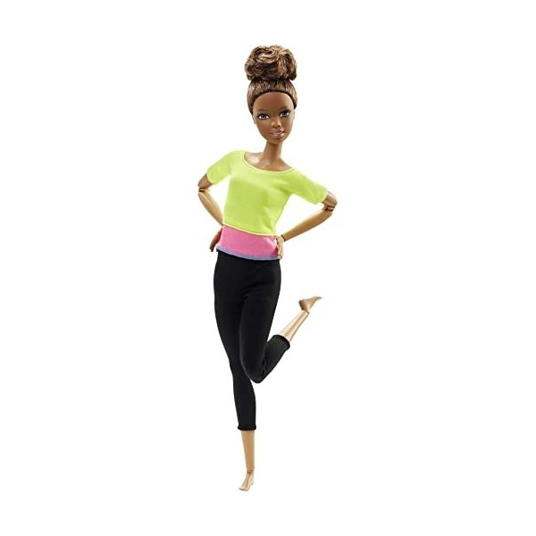 Barbie Made to Move Poupee Articulee Fitness Ultra Flexible Brune avec Haut Jaune et 22 points dArticulations, Jouet pour En