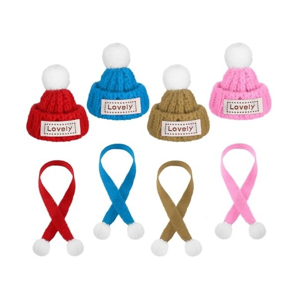 Geyoga Lot de 8 mini chapeaux et écharpes en tricot pour poupée de Noël - Chapeau de Père Noël miniature, écharpes, vêtements