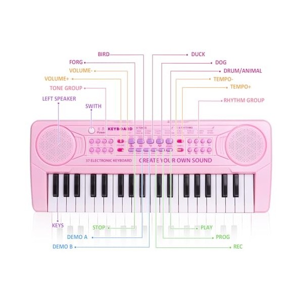 m zimoon Enfants Pianos Claviers, 37 Touches Électronique Musique Piano pour Enfants Portable Multifonctions Instruments de M