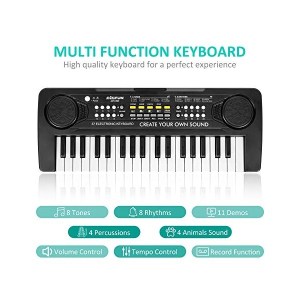 Shayson Clavier de Piano Enfants, 37 Touche Enfants Piano Clavier avec Câble USB Musical Instrument Pianos Numériques Portabl