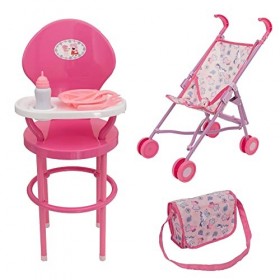 Peppa Pig Ensemble de jeu pour chambre denfant 4 pièces avec chaise haute, poussette Peppa Pig,Accessoires pour landaus, pou