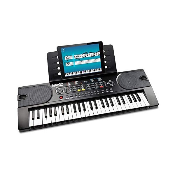 Clavier de piano 49 touches RockJam avec alimentation, support de partition, autocollants pour notes de piano et leçons Simpl