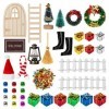 Lot de 36 décorations de Noël pour maison de poupée, accessoires miniatures pour maison de poupée de Noël, fausse porte légèr