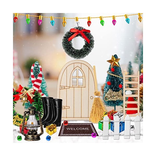 Lot de 36 décorations de Noël pour maison de poupée, accessoires miniatures pour maison de poupée de Noël, fausse porte légèr