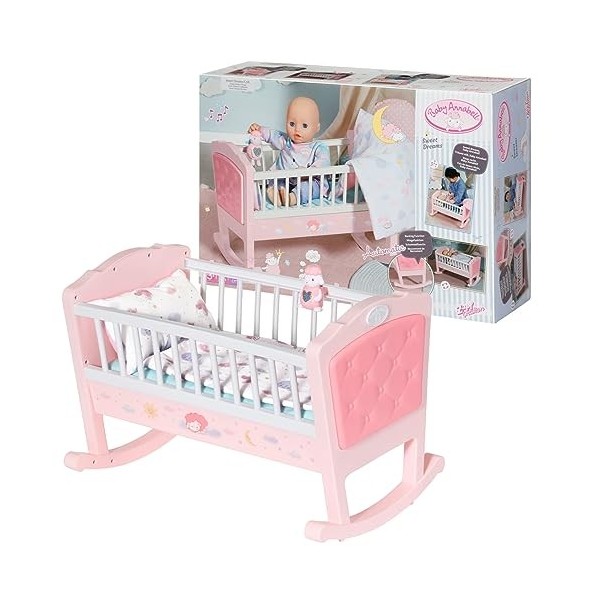 Baby Annabell 703236 Sweet Dreams Cot Bedtime Accessory-Rocking Function, Lullaby Feature-Includes Mattress & Bedding-for 36 