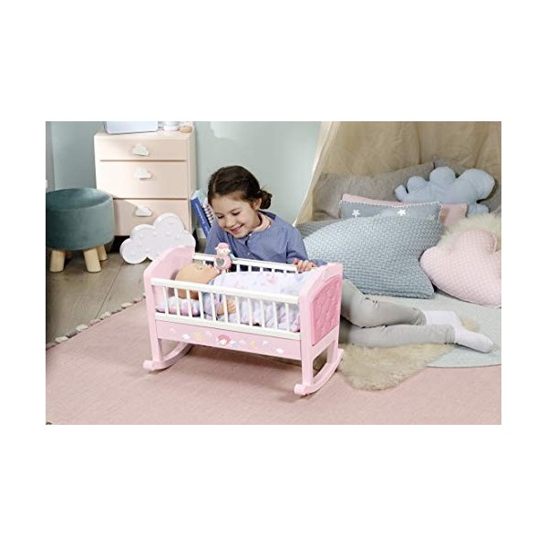 Baby Annabell 703236 Sweet Dreams Cot Bedtime Accessory-Rocking Function, Lullaby Feature-Includes Mattress & Bedding-for 36 