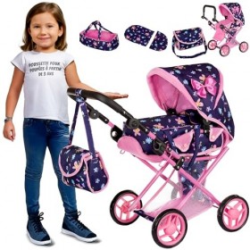 Kinderplay Poussette Poupee, Poussette Jouet - Poignée de la Poussette Entre 36.5 et 64 cm, avec Prise Souple, 3en1, KP0200I