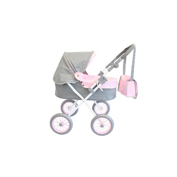 KOOKAMUNGA KIDS Poussette de luxe pour poupée, avec sac à langer, capote rétractable et chariot adapté aux poupées jusquà 50