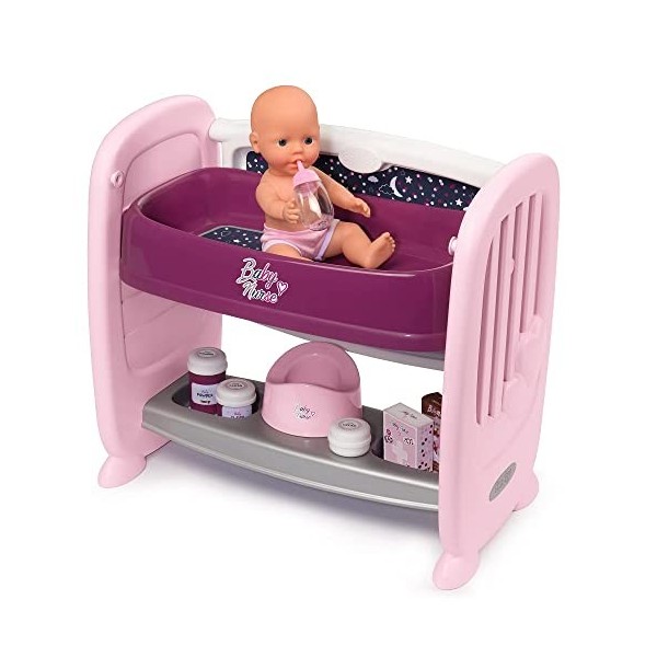 Smoby - Baby Nurse - Co Dodo 2 en 1 - Lit Cododo + Table à Langer - pour Poupons et Poupées - 14 Accessoires Inclus + 1 Poupo