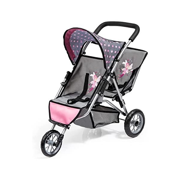 Bayer Design 39166AA Landau Jumeaux pour poupée, Poussette Tandem Double Jouet, Bleu, Rose, Licorne