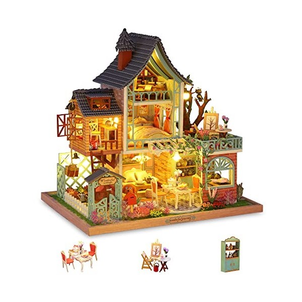Cuteefun Maquette Maison Miniature pour Adulte à Construire, DIY Maison de Poupée Miniature Bois en Kit avec Meubles Musique 