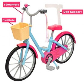 The New York Doll Collection Vélo pour poupées 18 Pouces /46 cm - Comprend des banderoles - Panier et Roues dentraînement - 