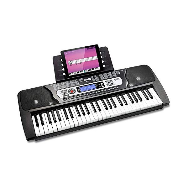 Clavier de piano 54 touches RockJam avec alimentation, support de partition, autocollants pour notes de piano et leçons Simpl