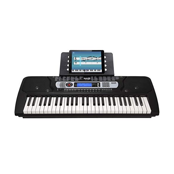 Clavier de piano 54 touches RockJam avec alimentation, support de partition, autocollants pour notes de piano et leçons Simpl