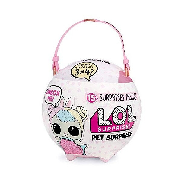 L.O.L. Surprise, Pet Surprise - Mega boule 15 Surprises dont 1 Pets géant 16cm, 2 Pets 6cm, Fonctions tirelire ou sac à dos, 