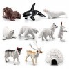 NatureMan Lot de 10 mini animaux arctiques - Figurines danimaux polaires - Comprend un ours polaire, un phoque, un renne, un