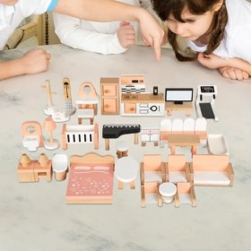 Harilla Meubles de Maison de poupée en Bois, 34 pièces, Jouets de Simulation, pour garçons et Filles, Accessoires pour Festiv
