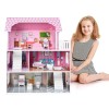 XINZI Dollhouse Dollhouse Lot de 3 maisons de poupée en bois 60 x 24 x 70 cm avec accessoires pour escaliers, chambre à couch