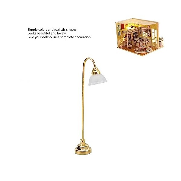 RiToEasysports Lampadaire miniature pour maison de poupée, lampe de sol en forme de fleur dorée à léchelle 1/12, meubles min