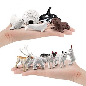 NatureMan Lot de 10 mini animaux arctiques - Figurines danimaux polaires - Comprend un ours polaire, un phoque, un renne, un