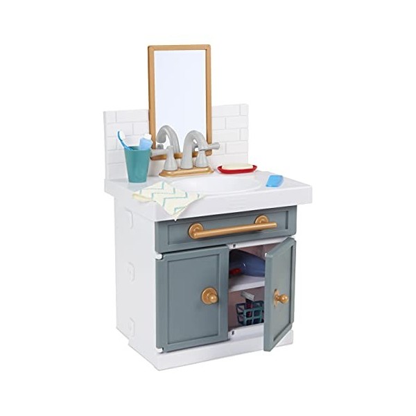 Little Tikes Mon premier lavabo avec 1 vrai robinet pour les jeux de rôle, 12 accessoires salle de main, jouet multi-couleur 