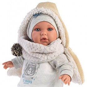 Llorens Poupée Enzo aux Yeux Bleus - Poupée bébé avec Corps Souple - avec Tenue Tendance et tétine - 42 cm