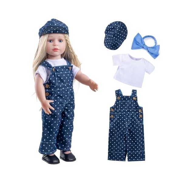 Rakki Dolli Ensemble daccessoires de vêtements de poupée 3 pièces avec salopette bleue tendance, salopette, t-shirt blanc à 