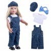 Rakki Dolli Ensemble daccessoires de vêtements de poupée 3 pièces avec salopette bleue tendance, salopette, t-shirt blanc à 