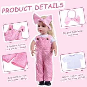 Rakki Dolli Ensemble daccessoires de vêtements de poupée 3 pièces avec salopette rose tendance, salopette et t-shirt blanc à