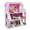 Froadp Maison de Poupee en Bois 60x27x70cm Maison Grande Ensemble de Jeu de Villa de Poupée Maison 3 Étages Dreamhouse avec M