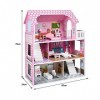 Froadp Maison de Poupee en Bois 60x27x70cm Maison Grande Ensemble de Jeu de Villa de Poupée Maison 3 Étages Dreamhouse avec M