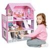 NAIZY Maison de Poupée pour Enfants en Bois Manoir de Poupées 70x60x24cm Mobilier Grande Dollhouse Rose 3 étages avec Meubles