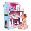 NAIZY Maison de Poupée pour Enfants en Bois Manoir de Poupées 70x60x24cm Mobilier Grande Dollhouse Rose 3 étages avec Meubles