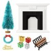 Lot de 14 accessoires de décoration de maison de poupée de Noël 1:12 avec cheminée vintage en bois, chaussettes de Noël, boît