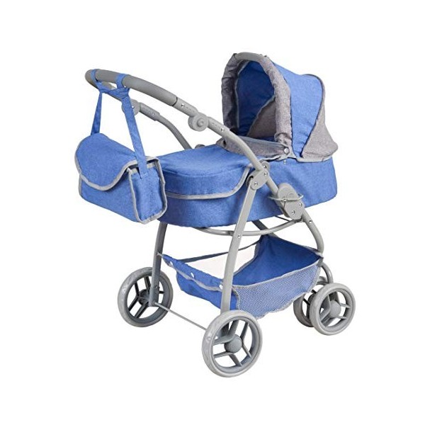 Poussette de Pupée - Chariot de Poupée, 2in1 Combi Pousette de Poupée, Pousette Landau pour Enfants - Bleu