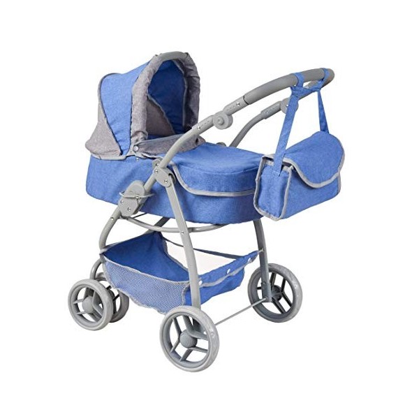 Poussette de Pupée - Chariot de Poupée, 2in1 Combi Pousette de Poupée, Pousette Landau pour Enfants - Bleu