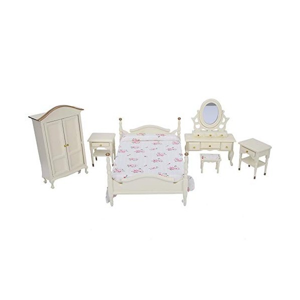 Mini Meubles Dollhouse en Bois Modèle 6 Set 1:12 Mini Poupées Maison Jouet Blanc Lit Berceau Modèle Décoration Des Jouets pou