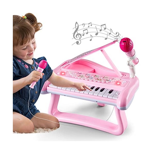 Bébé Jouet Piano Enfant 1 2 3 Ans Filles,Jouets de Clavier de Piano Musical Enfant avec Microphone, 22 Touches Rose Cadeau d