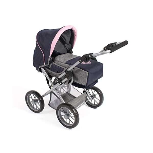 Bayer Chic 2000 - Poussette pour poupée Leni, 2 en 1 avec Sac de Transport Amovible, Gris, Bleu Marine, Rose