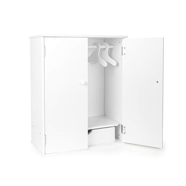 small foot Armoire à poupées en bois blanc, avec accessoires tels quune tringle à vêtements et un cintre, en plus des access