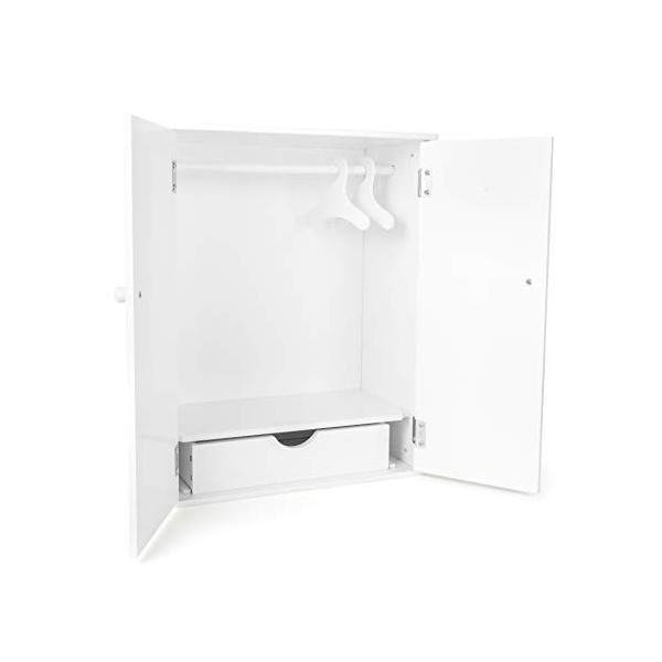 small foot Armoire à poupées en bois blanc, avec accessoires tels quune tringle à vêtements et un cintre, en plus des access