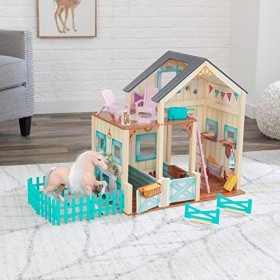 KidKraft Étable à Chevaux en Bois Sweet Meadow, Maison de Poupée incluant Accessoires et Mobilier avec Cheval, Jouet Enfant d