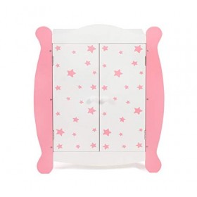 Bayer Chic 2000 - Armoire de poupée avec Tringle à vêtements et cintres, Armoire de poupée, Meubles de poupée, Rose étoile, 2